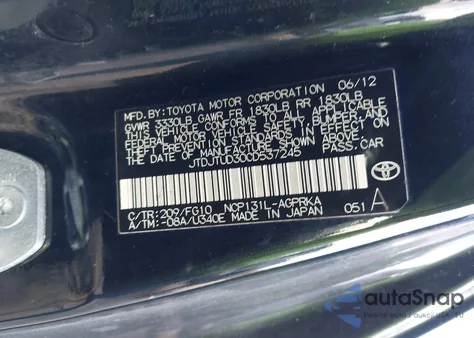 2012 Toyota Yaris Le z USA, uszkodzony, nr VIN JTDJTUD30CD537245